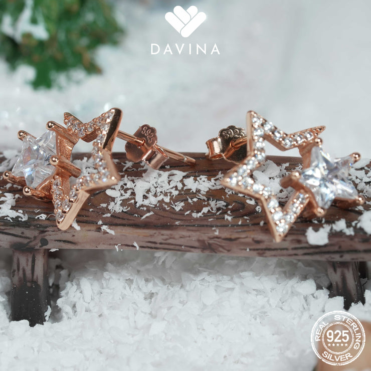 DAVINA Ladies Sparkle Earrings Rose Gold Color Sterling Silver 925