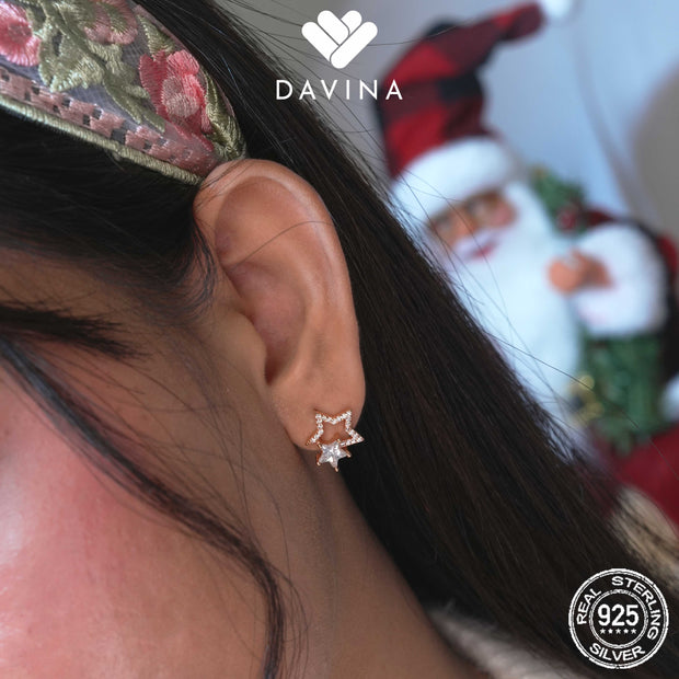 DAVINA Ladies Sparkle Earrings Rose Gold Color Sterling Silver 925