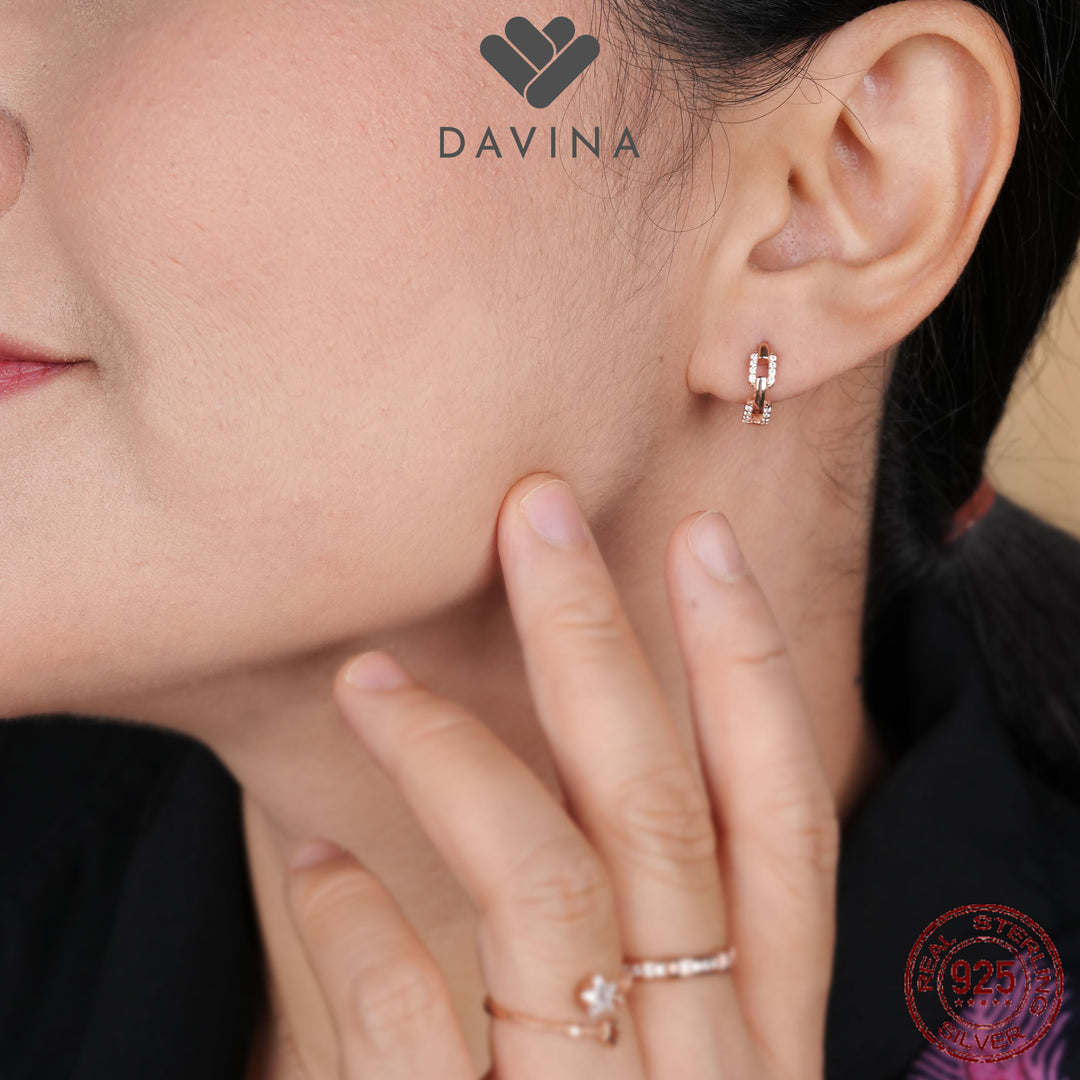 DAVINA Ladies Kholine Earrings Rose Gold Color Sterling Silver 925