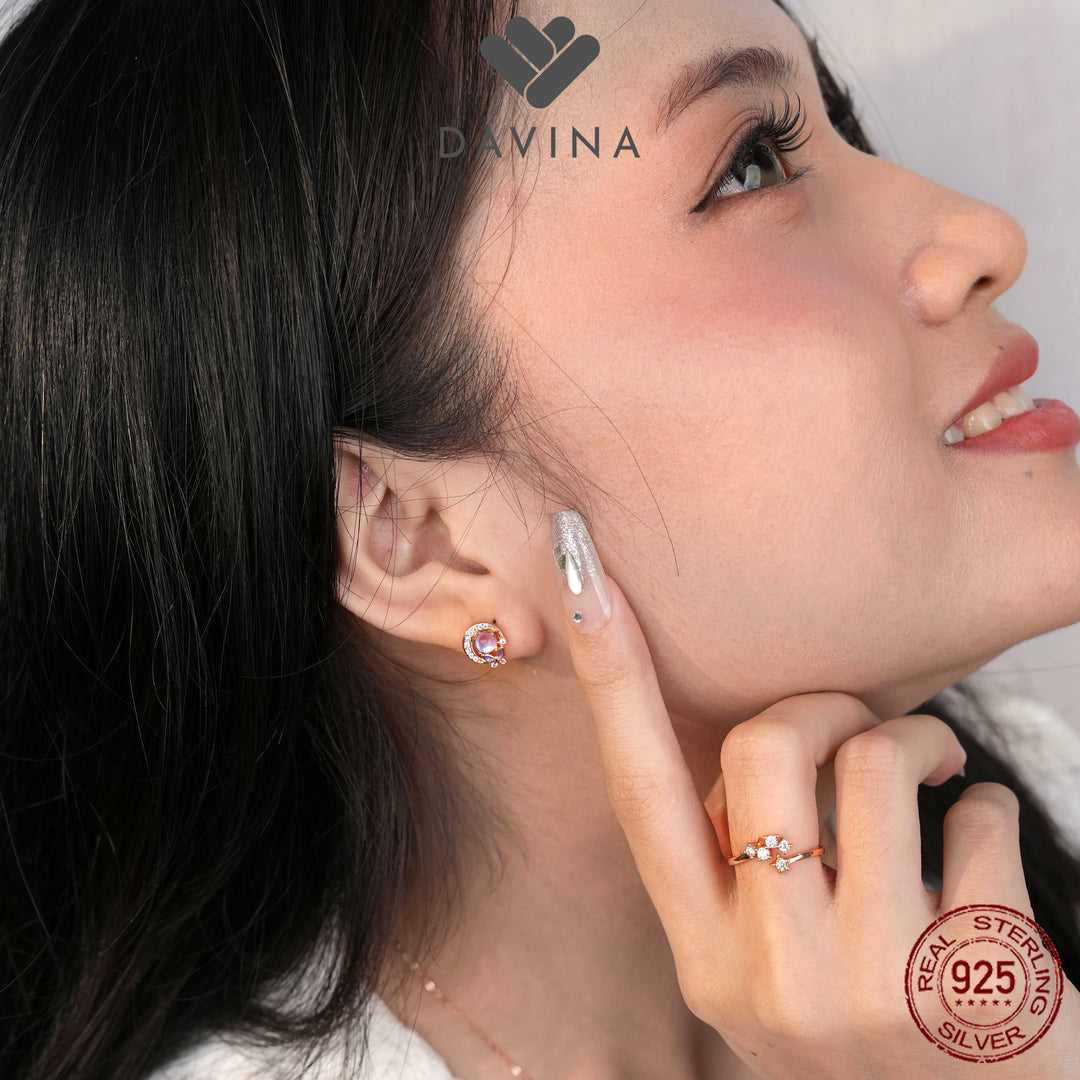 DAVINA Ladies Moonlight Earrings Rose Gold Plated Sterling Silver 925