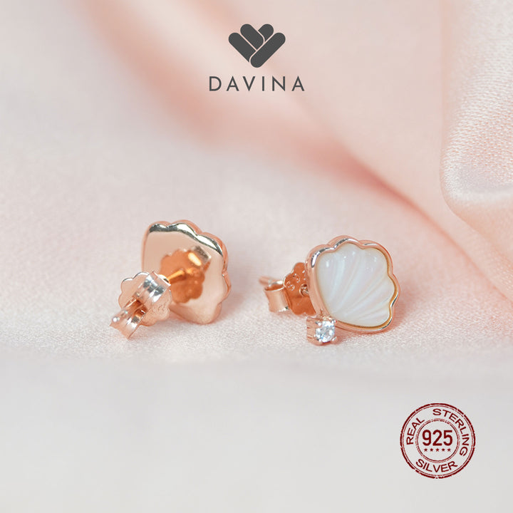 DAVINA Ladies Shell Earrings Rose Gold Plated Sterling Silver 925