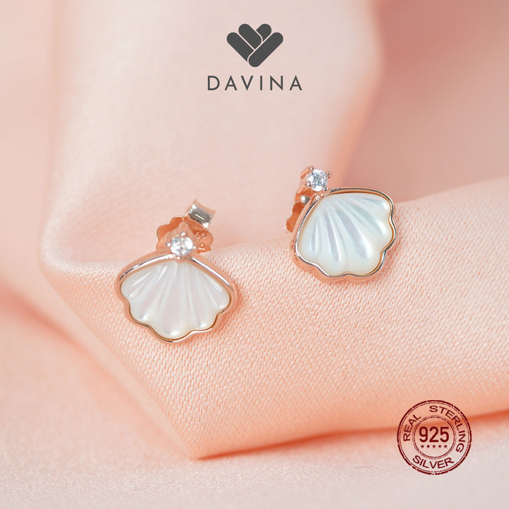 DAVINA Ladies Shell Earrings Rose Gold Plated Sterling Silver 925