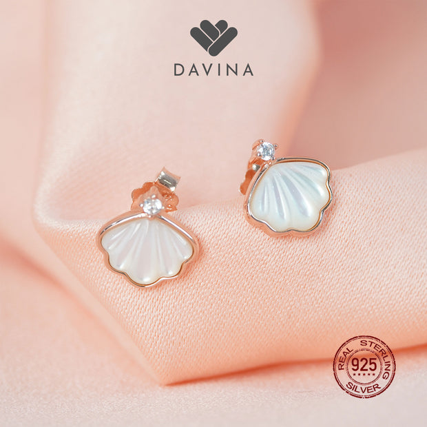 DAVINA Ladies Shell Earrings Rose Gold Color Sterling Silver 925