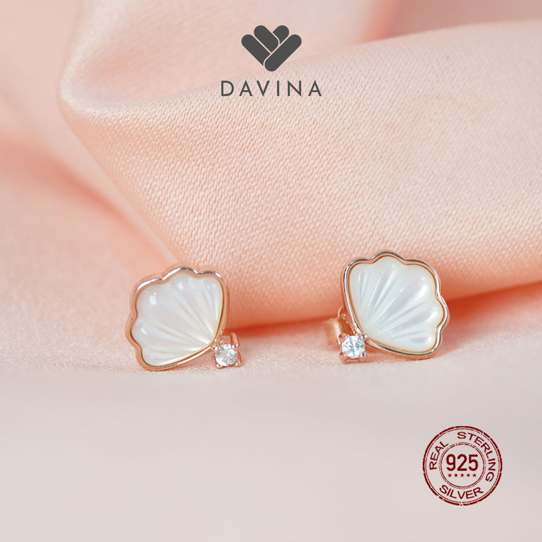 DAVINA Ladies Shell Earrings Rose Gold Plated Sterling Silver 925