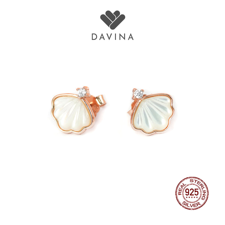 DAVINA Ladies Shell Earrings Rose Gold Plated Sterling Silver 925