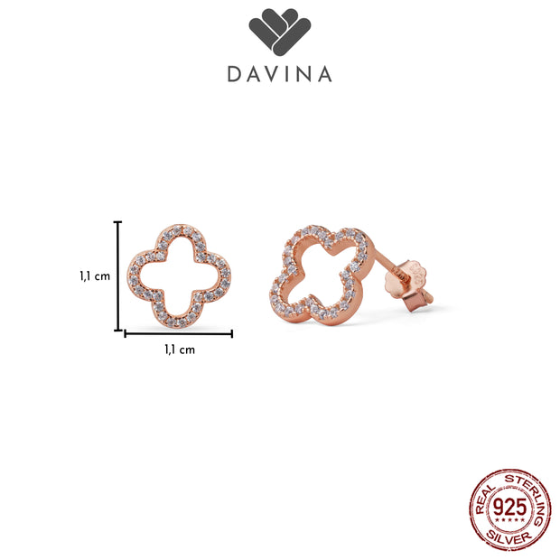 DAVINA Ladies Fleur Earrings Rose Gold Color Sterling Silver 925