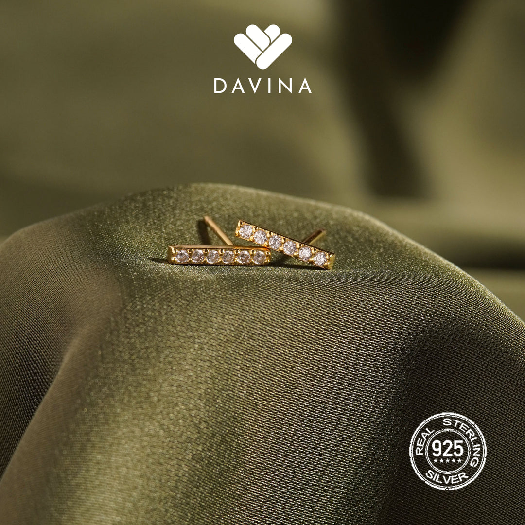 Davina Ladies Linee Earrings Gold Color Sterling Silver 925