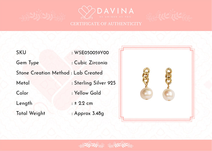 Davina Ladies Meg Earrings Gold Color Sterling Silver 925