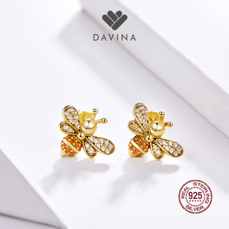 DAVINA Ladies Bee Earrings Gold Color Sterling Silver 925