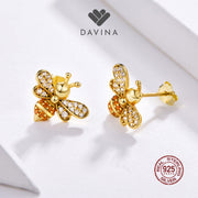 DAVINA Ladies Bee Earrings Gold Color Sterling Silver 925