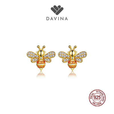 DAVINA Ladies Bee Earrings Gold Color Sterling Silver 925