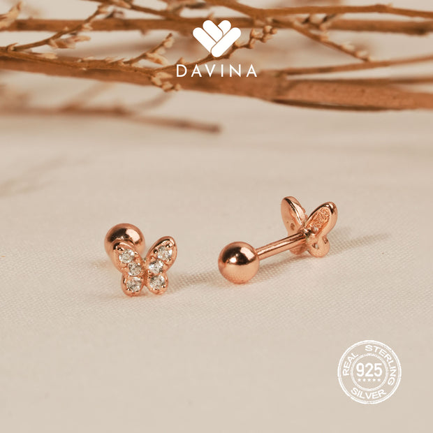 DAVINA Ladies Papillon Earrings Rose Gold Color Sterling Silver 925