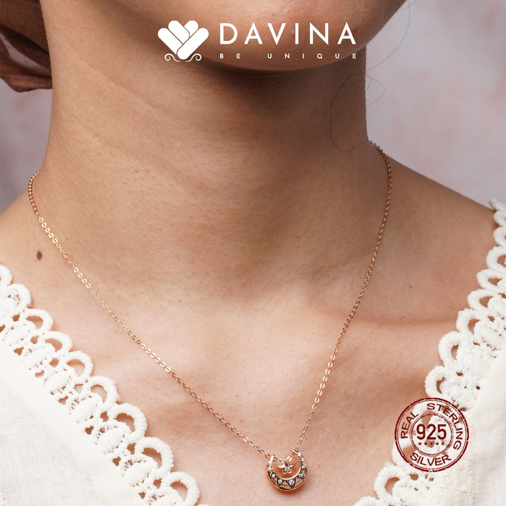 DAVINA Ladies Loona Necklace Rose Gold Color Sterling Silver 925