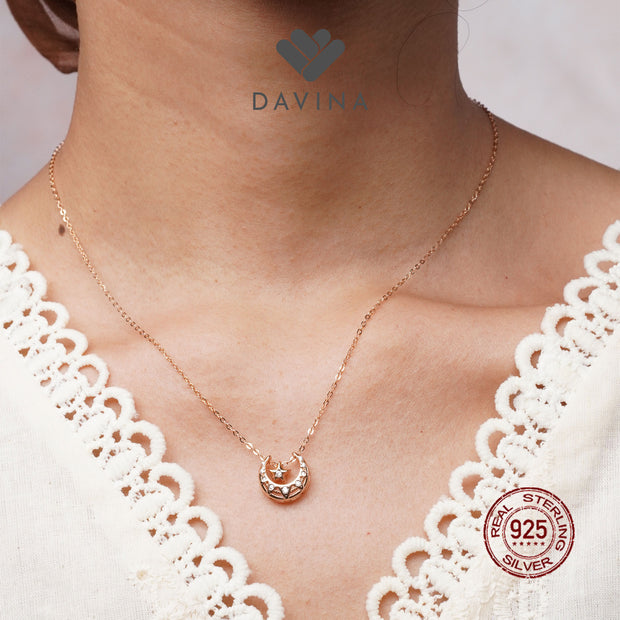 DAVINA Ladies Loona Necklace Rose Gold Color Sterling Silver 925