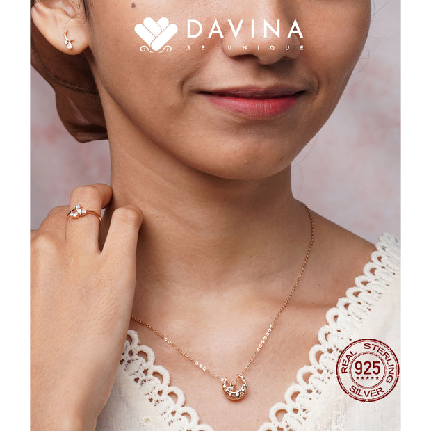 DAVINA Ladies Loona Necklace Rose Gold Color Sterling Silver 925