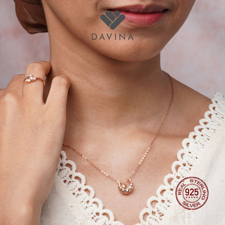 DAVINA Ladies Loona Necklace Rose Gold Color Sterling Silver 925