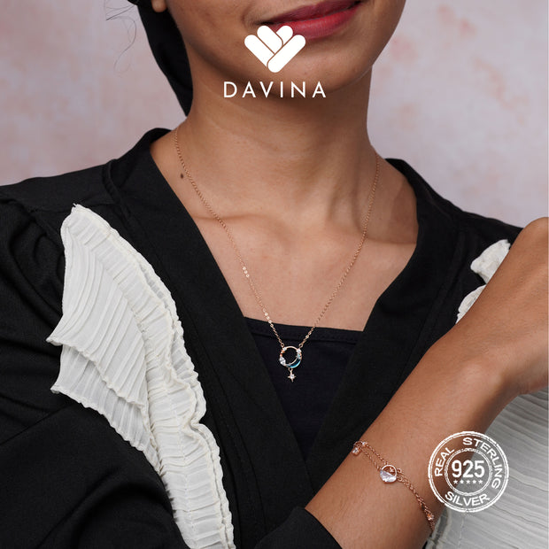 DAVINA Ladies Moona Necklace Rose Gold Plated Sterling Silver 925