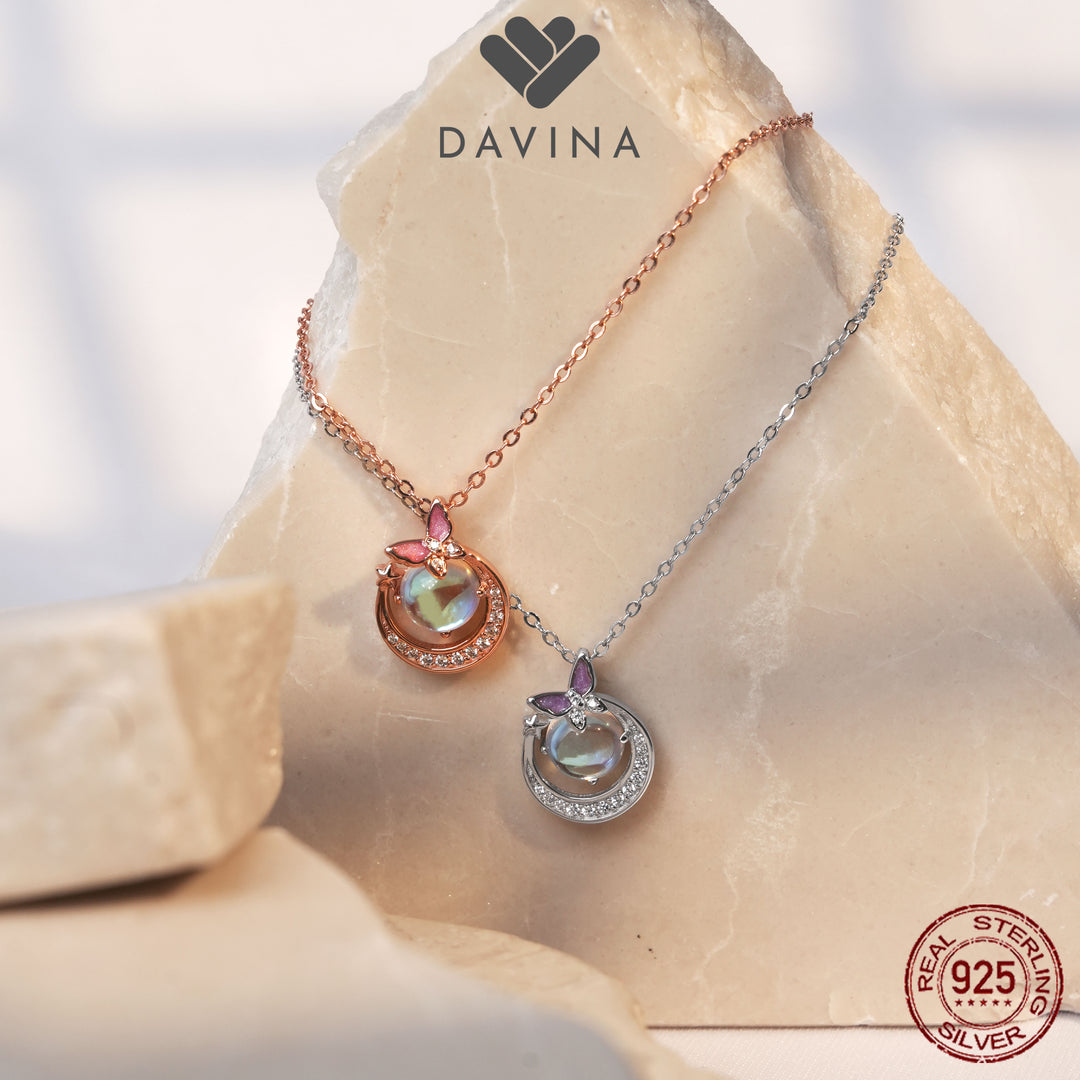 DAVINA Ladies Moonlight Necklace Rose Gold Plated Sterling Silver 925