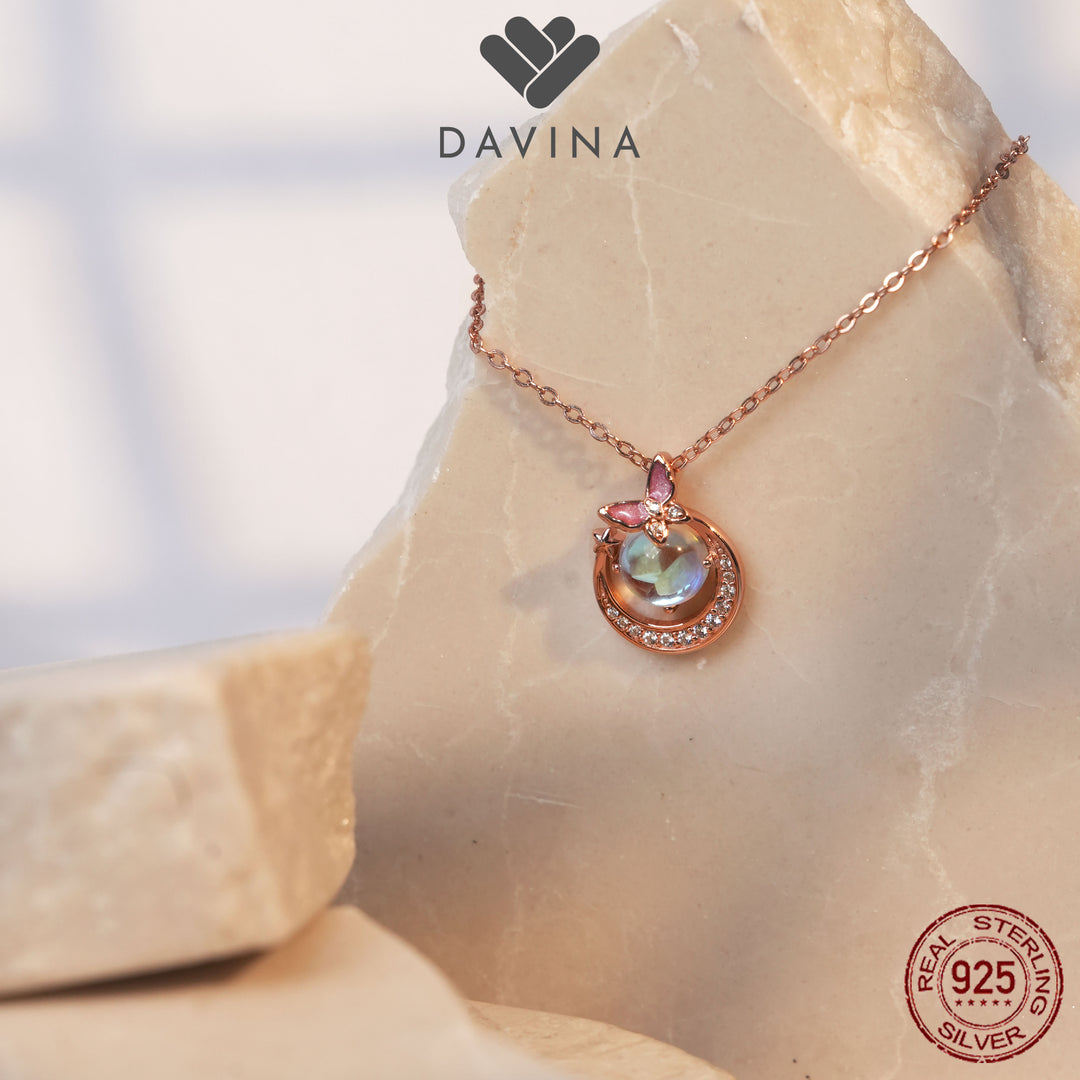 DAVINA Ladies Moonlight Necklace Rose Gold Plated Sterling Silver 925