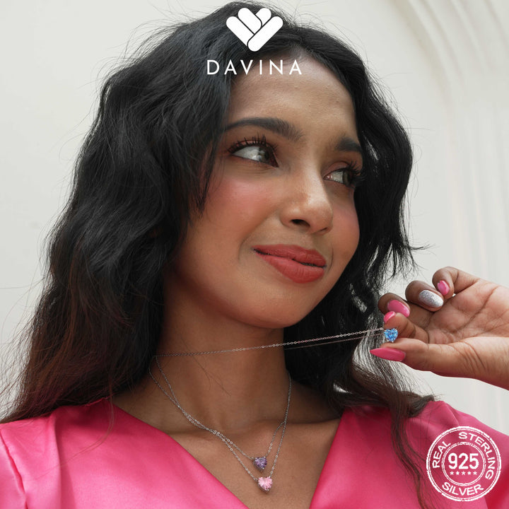 DAVINA Ladies Maeve Necklace Sterling Silver 925 - Kalung Wanita Perak S925 Love Ungu