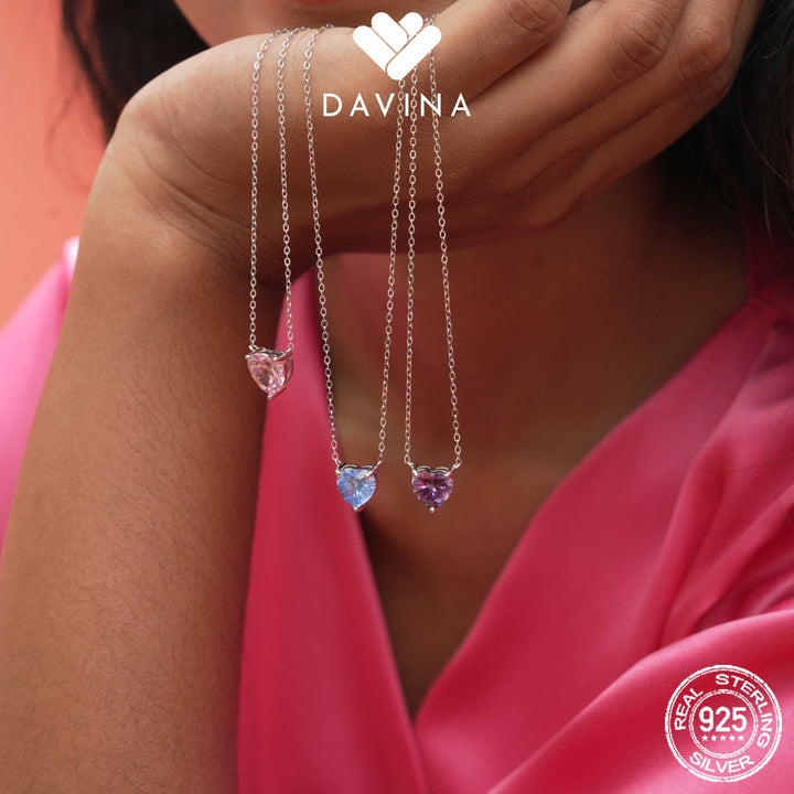 DAVINA Ladies Maeve Necklace Sterling Silver 925 - Kalung Wanita Perak S925 Love Pink