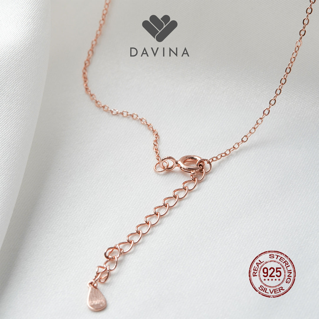 DAVINA Ladies Cloverine Black Necklace Rose Gold Plated Sterling Silver 925