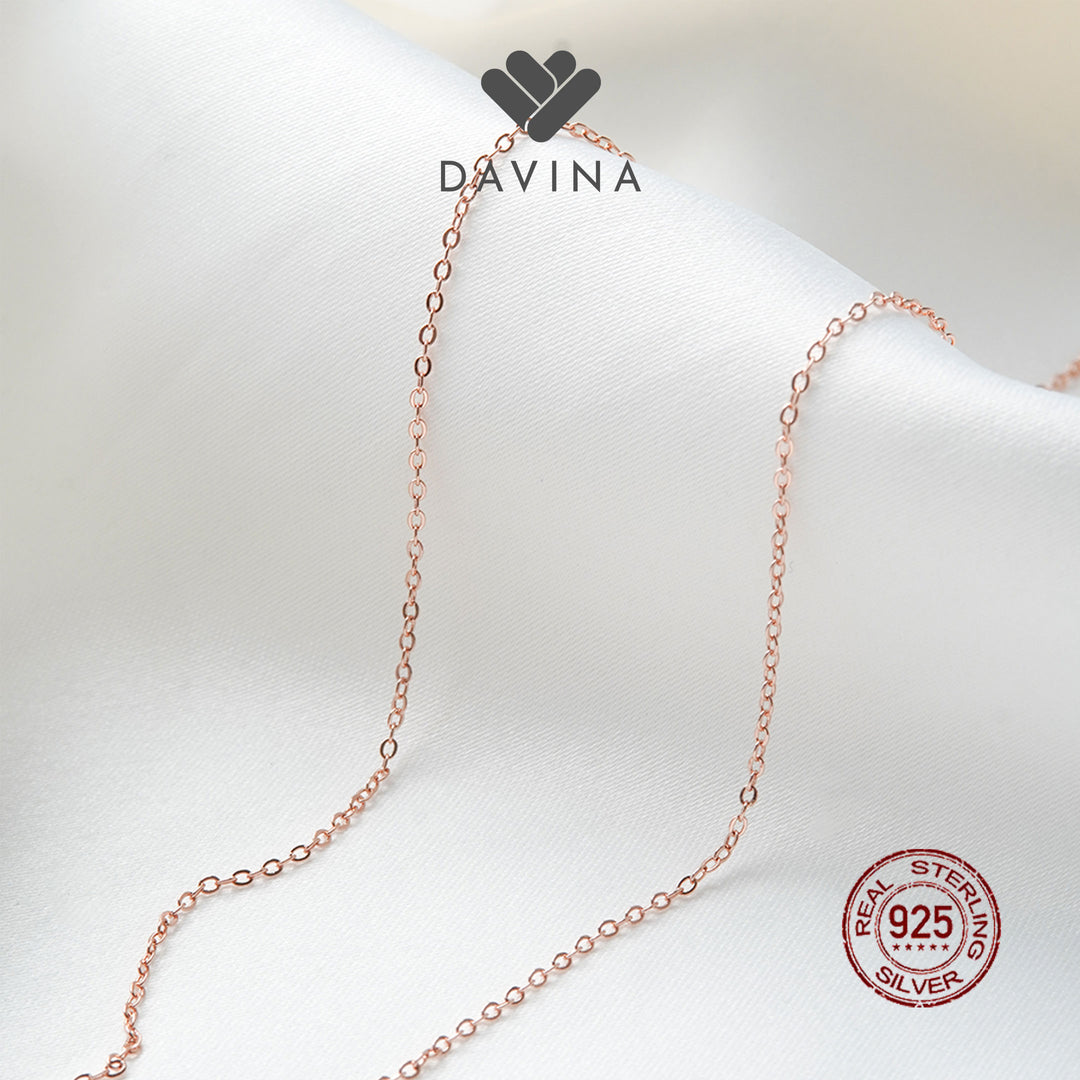 DAVINA Ladies Cloverine Black Necklace Rose Gold Plated Sterling Silver 925