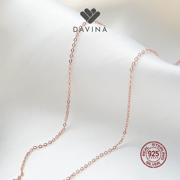 DAVINA Ladies Cloverine Black Necklace Rose Gold Plated Sterling Silver 925