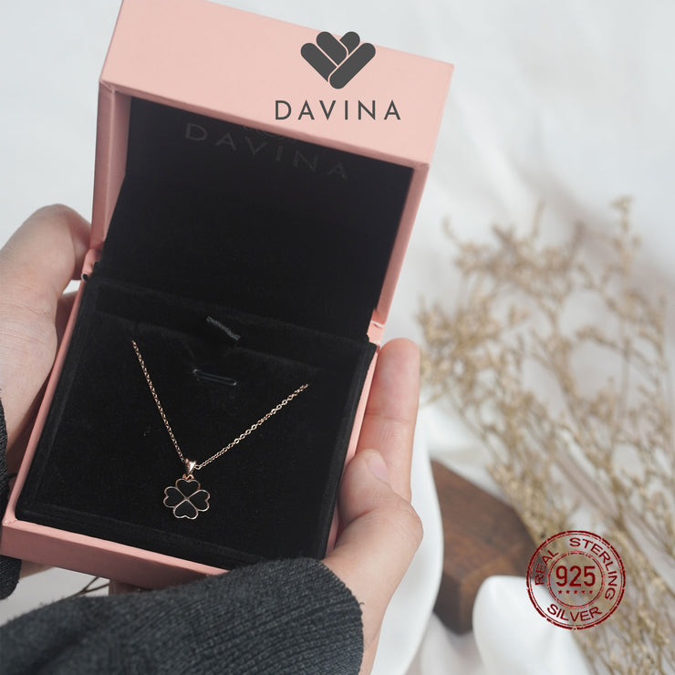 DAVINA Ladies Cloverine Black Necklace Rose Gold Plated Sterling Silver 925