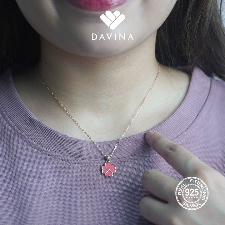 DAVINA Ladies Cloverine White Necklace Rose Gold Plated Sterling Silver 925
