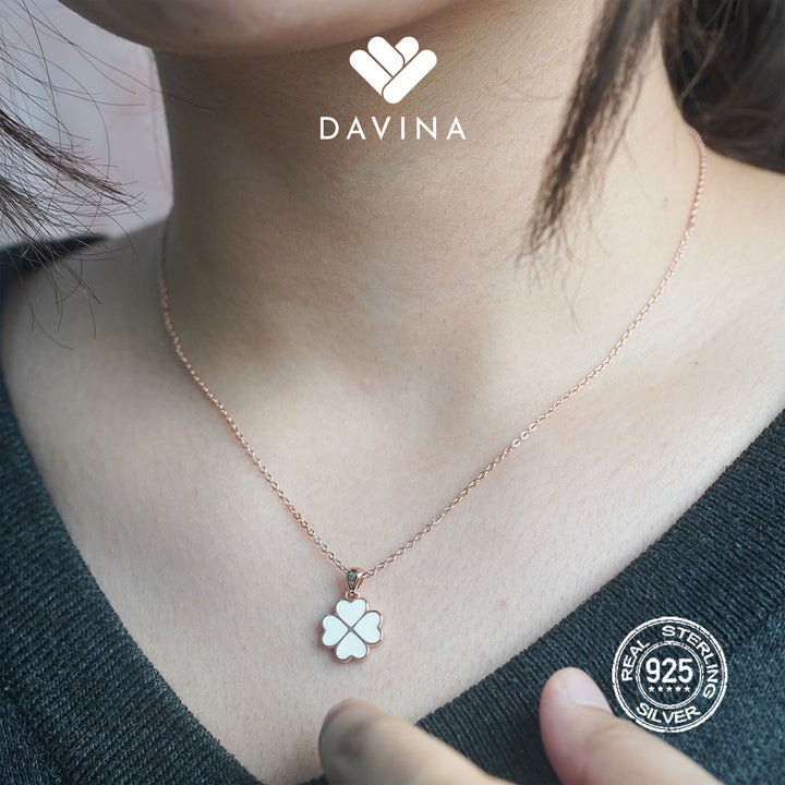 DAVINA Ladies Cloverine White Necklace Rose Gold Plated Sterling Silver 925