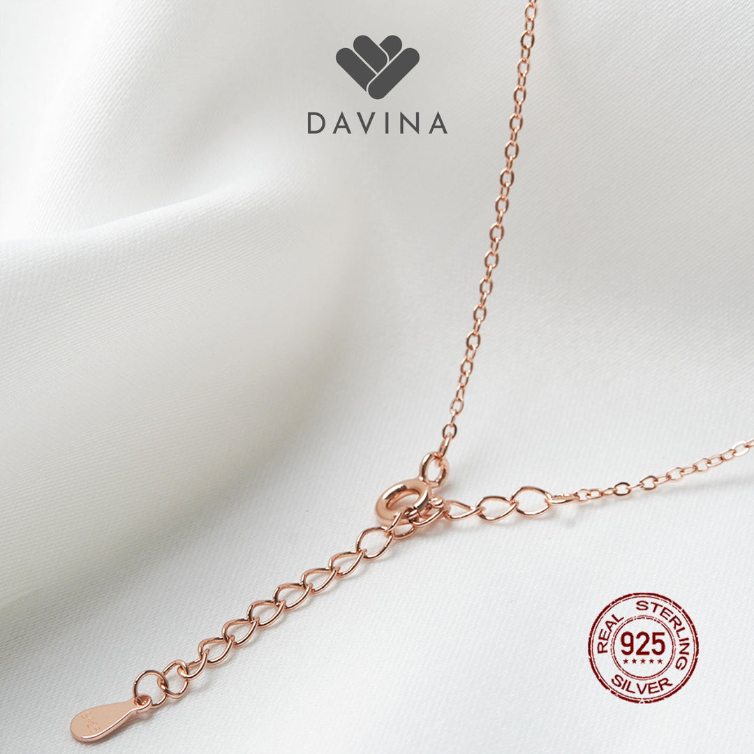 DAVINA Ladies Cloverine White Necklace Rose Gold Plated Sterling Silver 925
