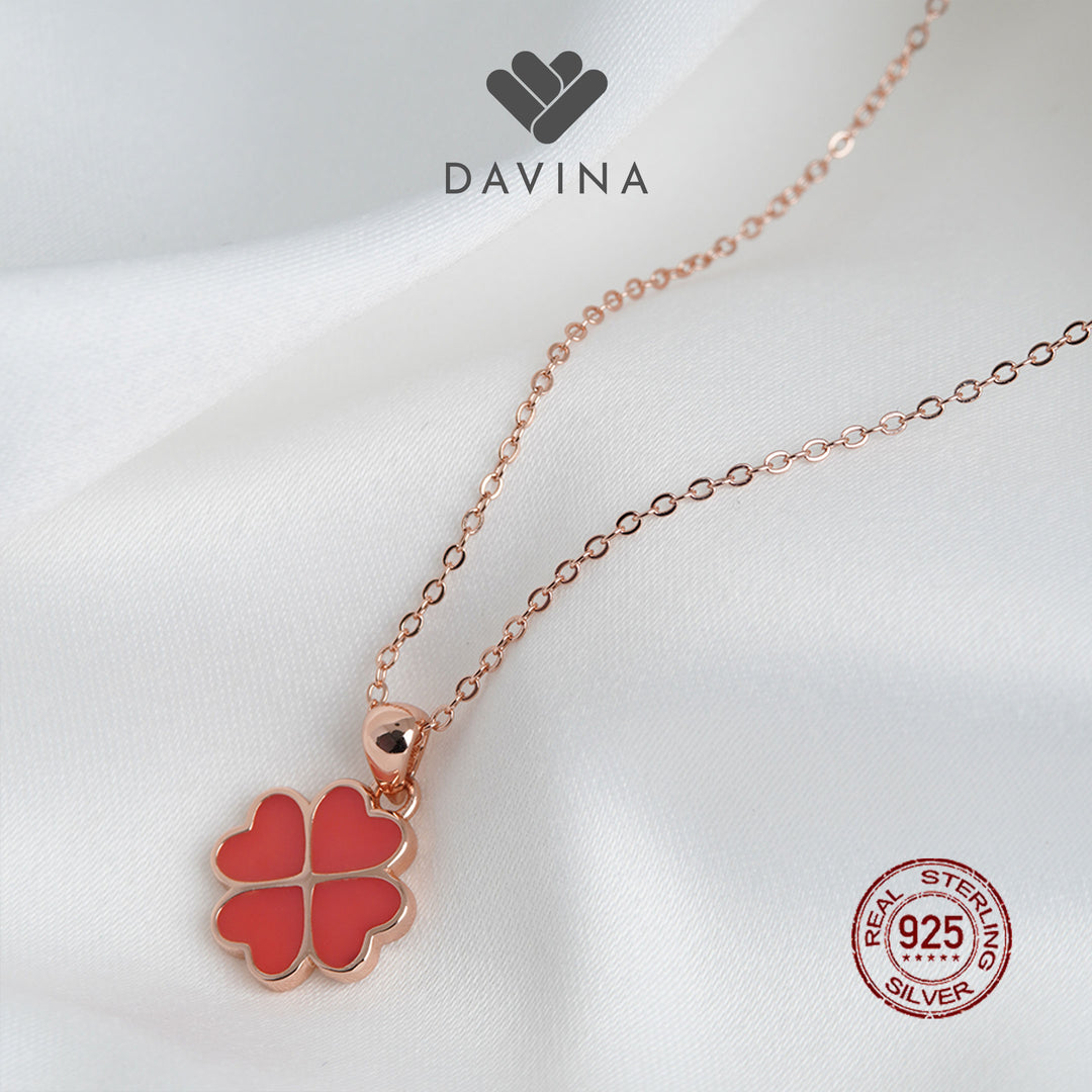DAVINA Ladies Cloverine White Necklace Rose Gold Plated Sterling Silver 925