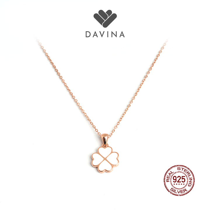 DAVINA Ladies Cloverine White Necklace Rose Gold Plated Sterling Silver 925