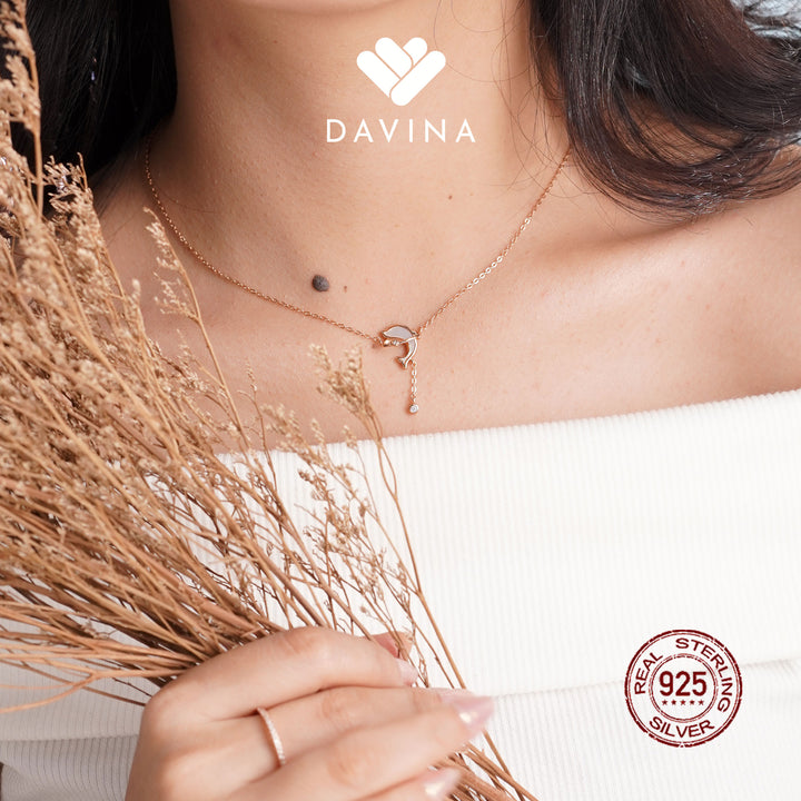 DAVINA Ladies Dolphin Necklace Rose Gold Plated Sterling Silver 925