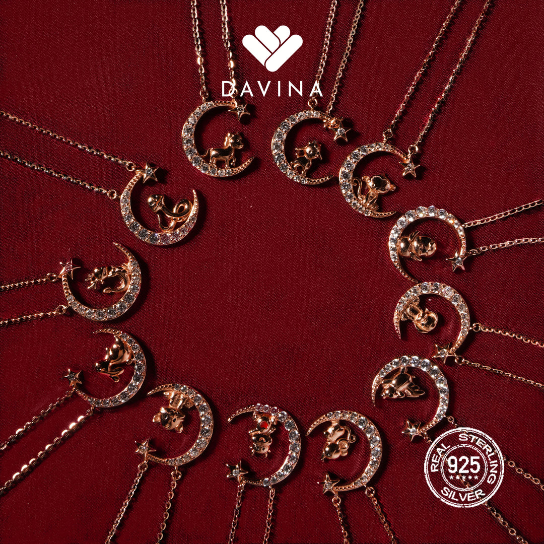 DAVINA Ladies Chinese Zodiac Necklace Rose Gold Color Sterling Silver 925
