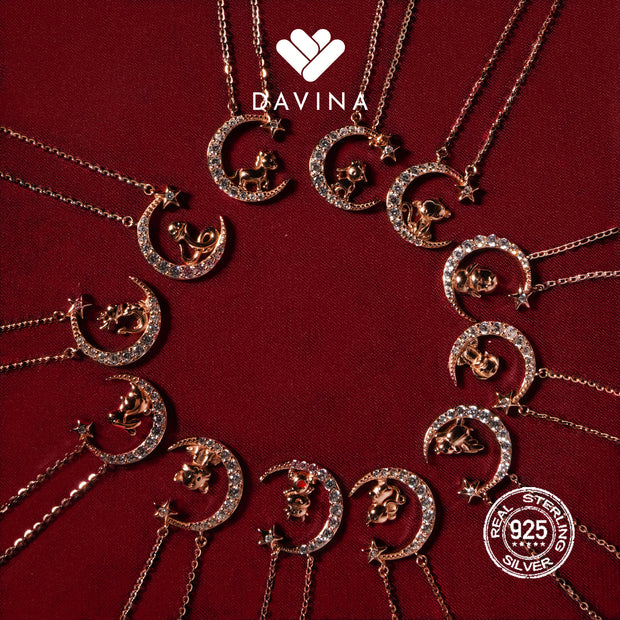 DAVINA Ladies Chinese Zodiac Necklace Rose Gold Color Sterling Silver 925