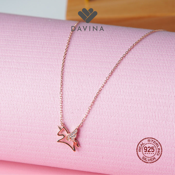 DAVINA Ladies Pony Necklace Rose Gold Plated Sterling Silver 925
