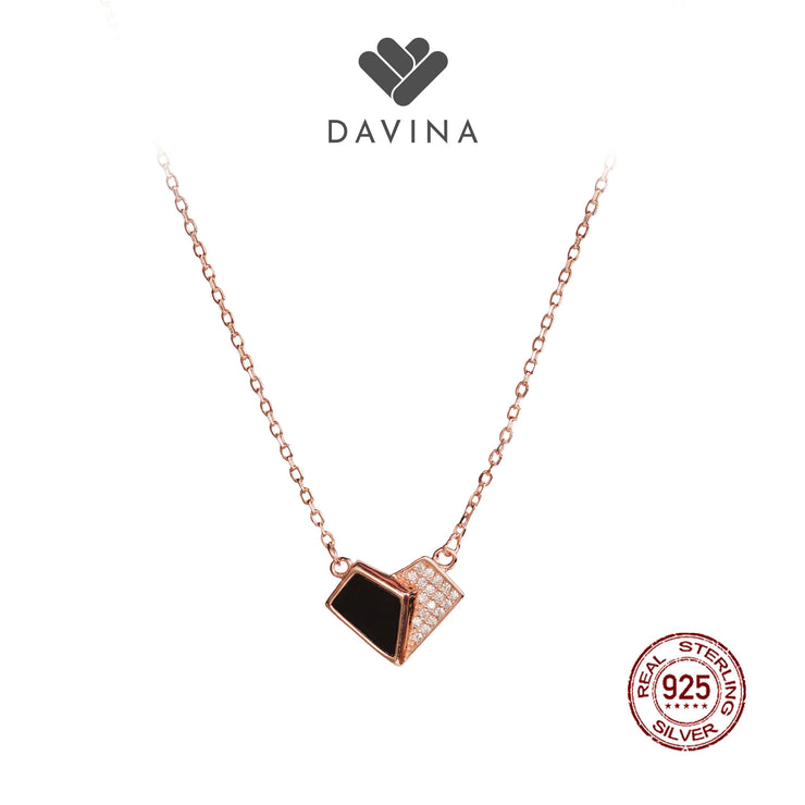 DAVINA Ladies Lovela Black Necklace Rose Gold Color Sterling Silver 925