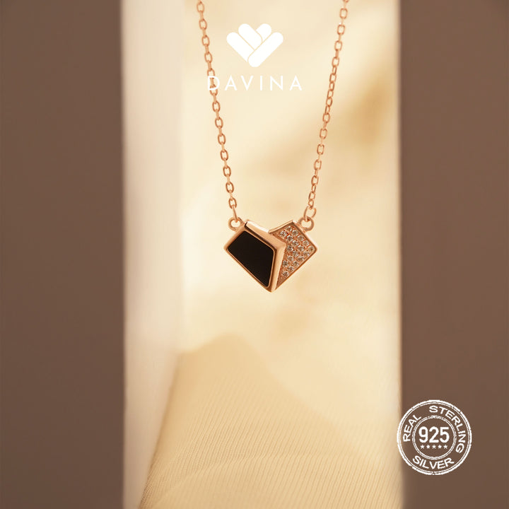 DAVINA Ladies Lovela Black Necklace Rose Gold Color Sterling Silver 925