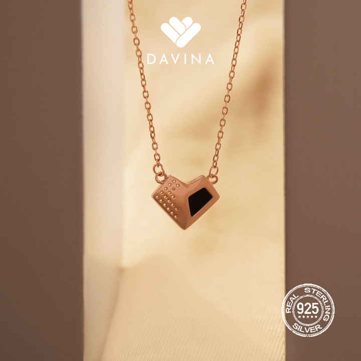 DAVINA Ladies Lovela Black Necklace Rose Gold Color Sterling Silver 925