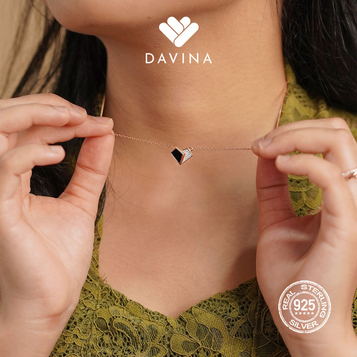 DAVINA Ladies Lovela Black Necklace Rose Gold Color Sterling Silver 925