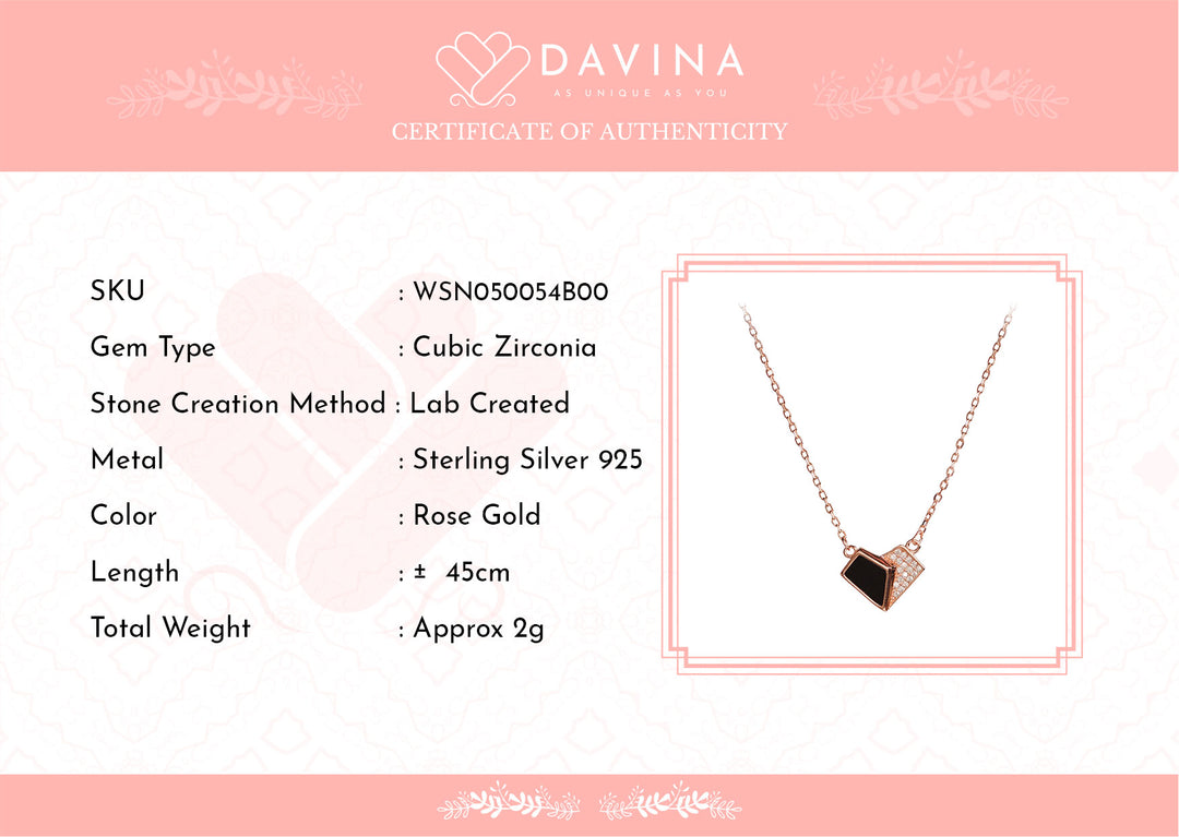 DAVINA Ladies Lovela Black Necklace Rose Gold Color Sterling Silver 925