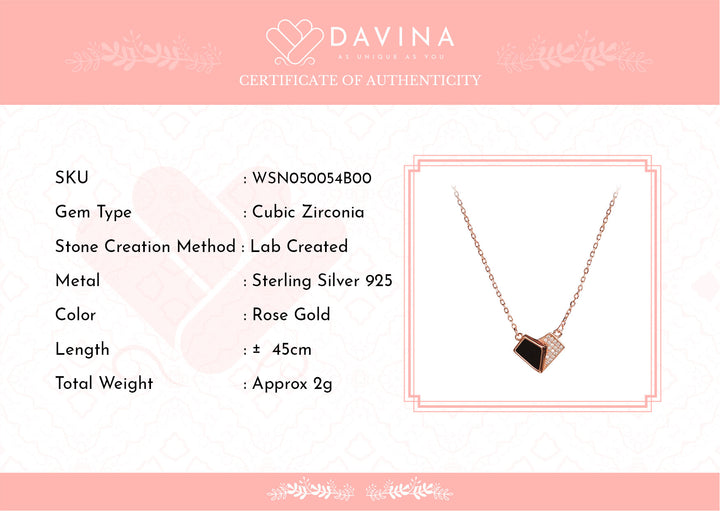 DAVINA Ladies Lovela Black Necklace Rose Gold Color Sterling Silver 925