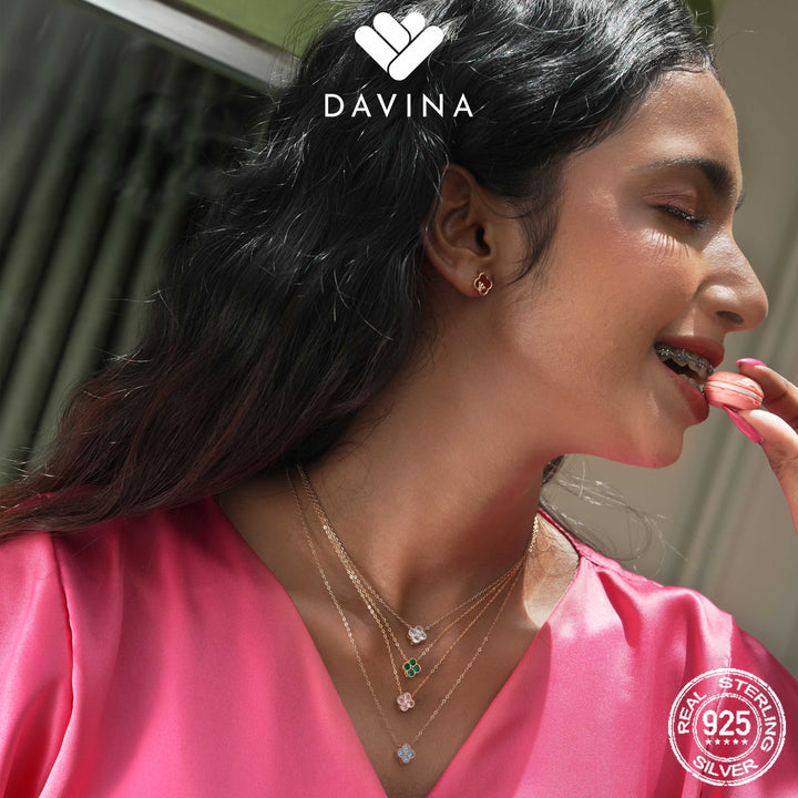 DAVINA Ladies Birthstone Necklace Gold Color Sterling Silver 925 - Kalung Clover Diamond Color