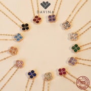 DAVINA Ladies Birthstone Necklace Rose Gold Color Sterling Silver 925 - Kalung Clover Tourmaline Color