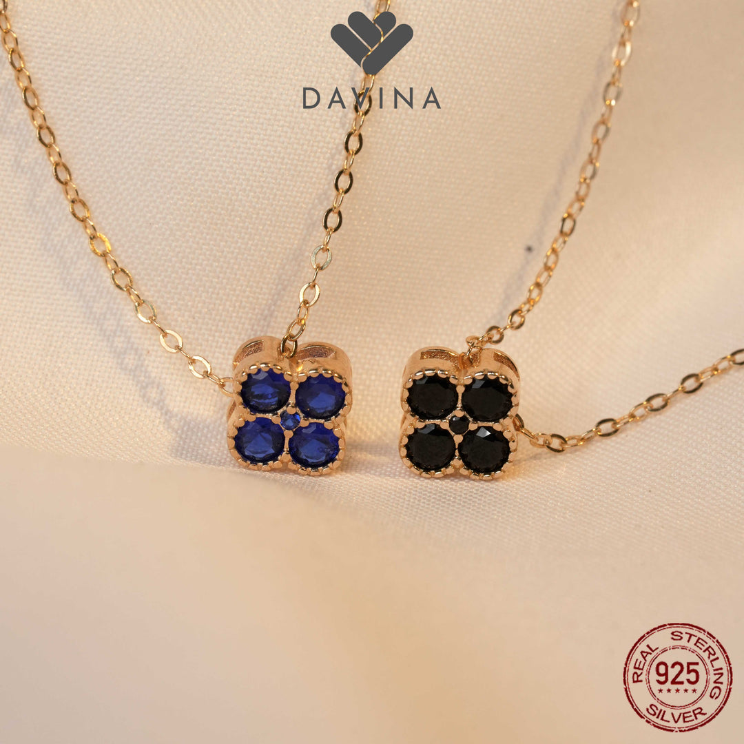 DAVINA Ladies Black Stone Necklace Gold Color Sterling Silver 925