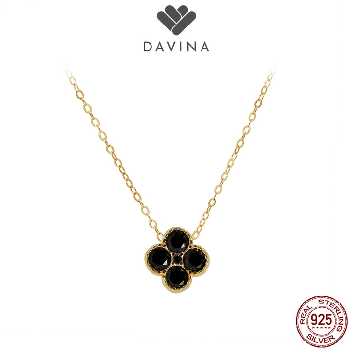 DAVINA Ladies Black Stone Necklace Gold Color Sterling Silver 925