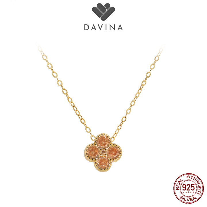 DAVINA Ladies Birthstone Necklace Gold Color Sterling Silver 925 - Kalung Clover Citrine Color