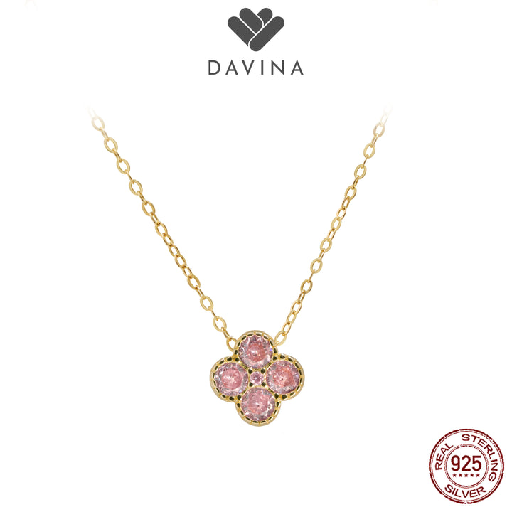 DAVINA Ladies Birthstone Necklace Gold Color Sterling Silver 925 - Kalung Clover Tourmaline Color